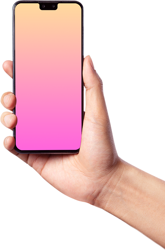 Hand hält Smartphone mit buntem Verlauf