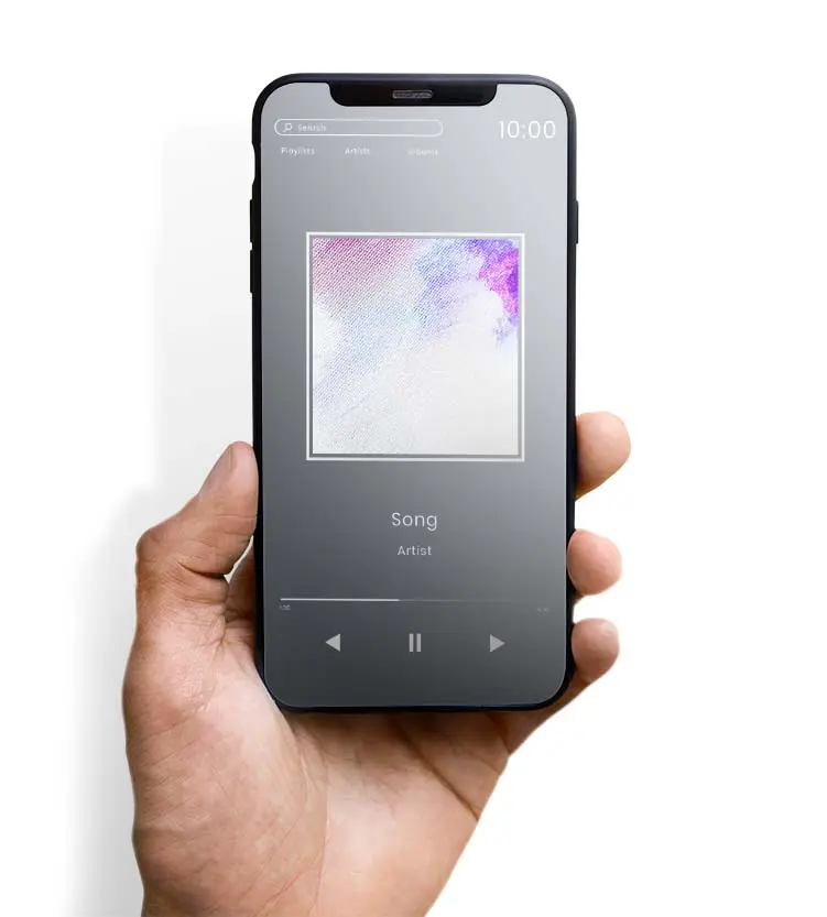 Hand hält Handy in der hand