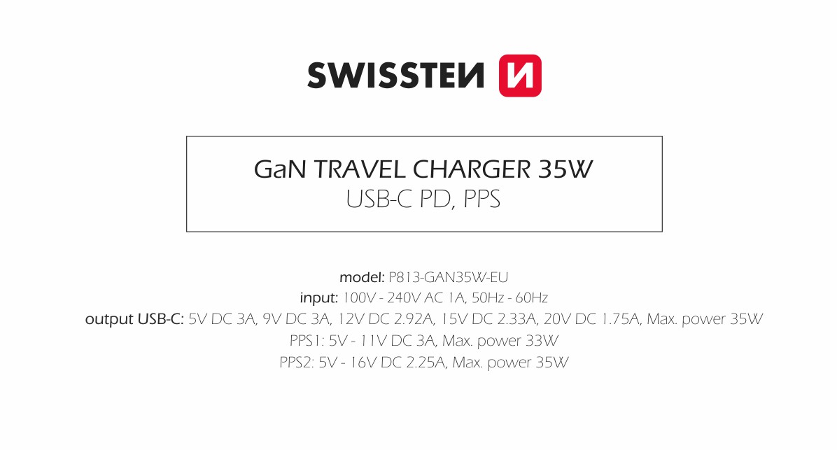 SWISSTEN GaN 1x USB-C 35W Stromversorgung + USB-C/USB-C Datenkabel 1,2 m – Bild 3