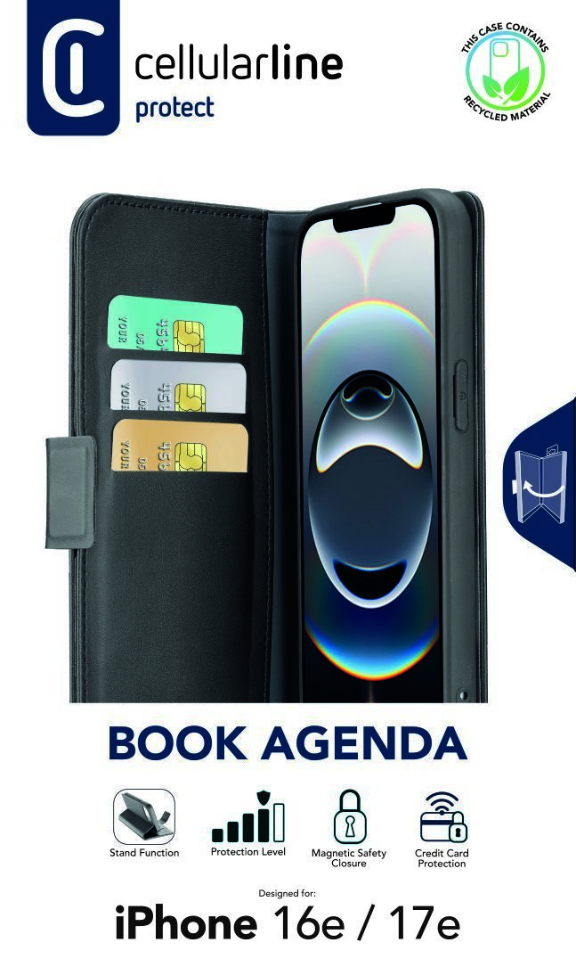 Cellularline Book Agenda - iPhone 16e Schwarz