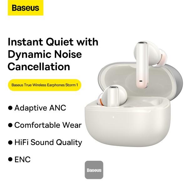 Baseus True Wireless Earphones Storm 1 - V5.2 IP64 45dB ANC-Modus Schnellladefunktion Weiss – Bild 3