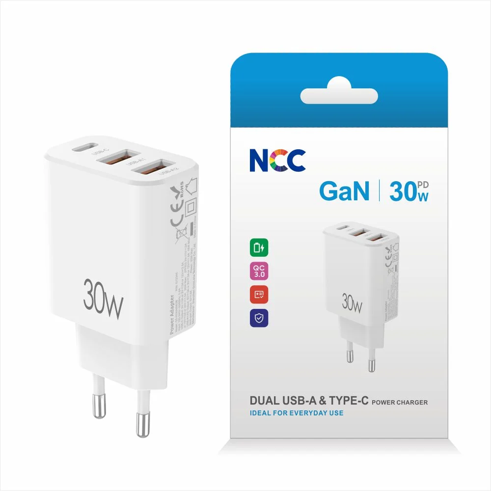 Power Adapter NCC GS-30W-EU A+A+C Dual USB-A & Type-C Charger Weiss