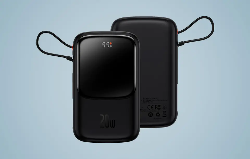 Baseus Qpow Pro Powerbank mit USB-C-Anschluss, USB-C-Kabel, 10000 mAh Kapazität, 22,5 W Leistung, schwarz – Bild 6